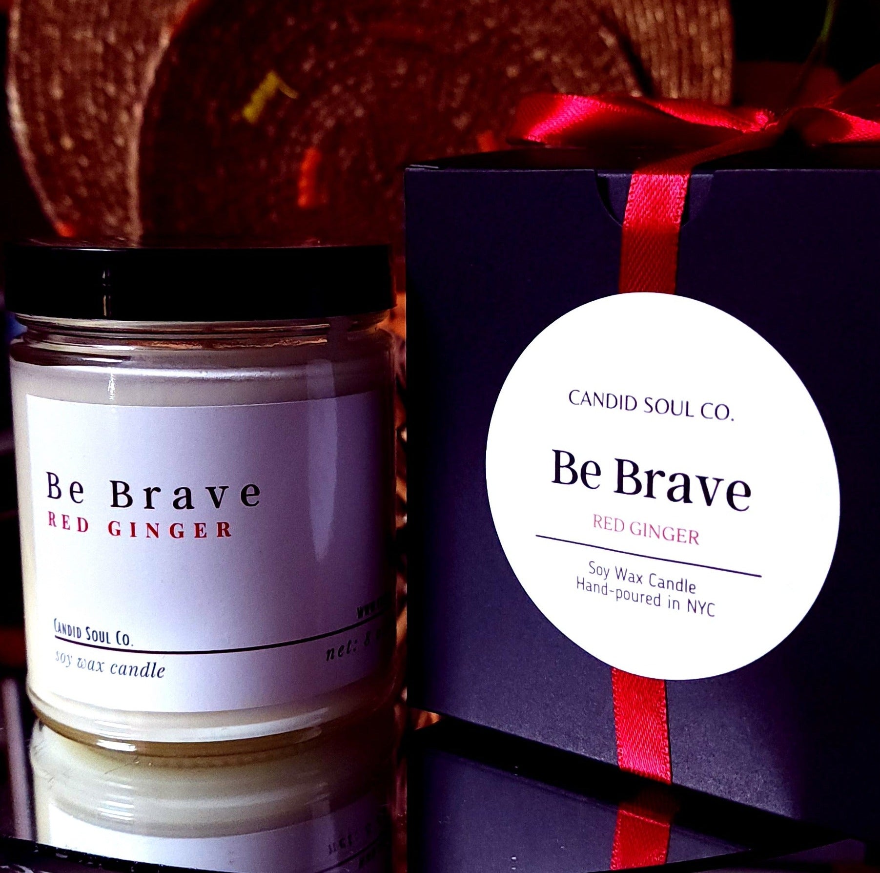 Affirmation soy wax candle red ginger with gift box and affirmation card