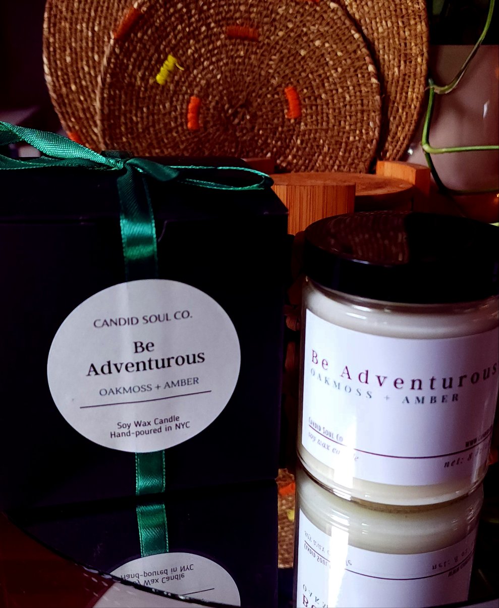 Oakmoss + Amber Be adventurous Candid Soil Soy Wax candle. with gift box