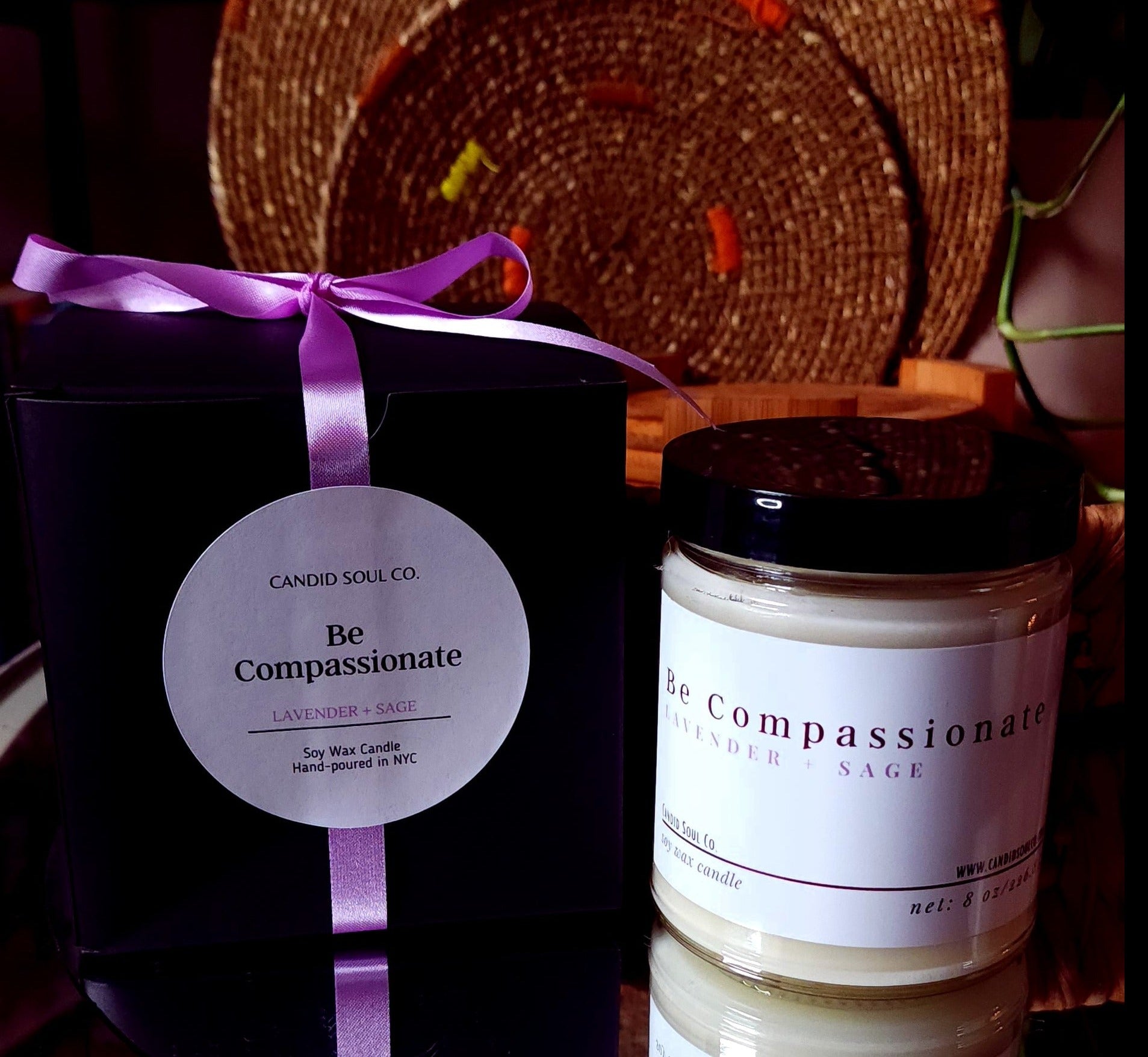 Lavender + Sage soy wax affirmation candle with Gift Box